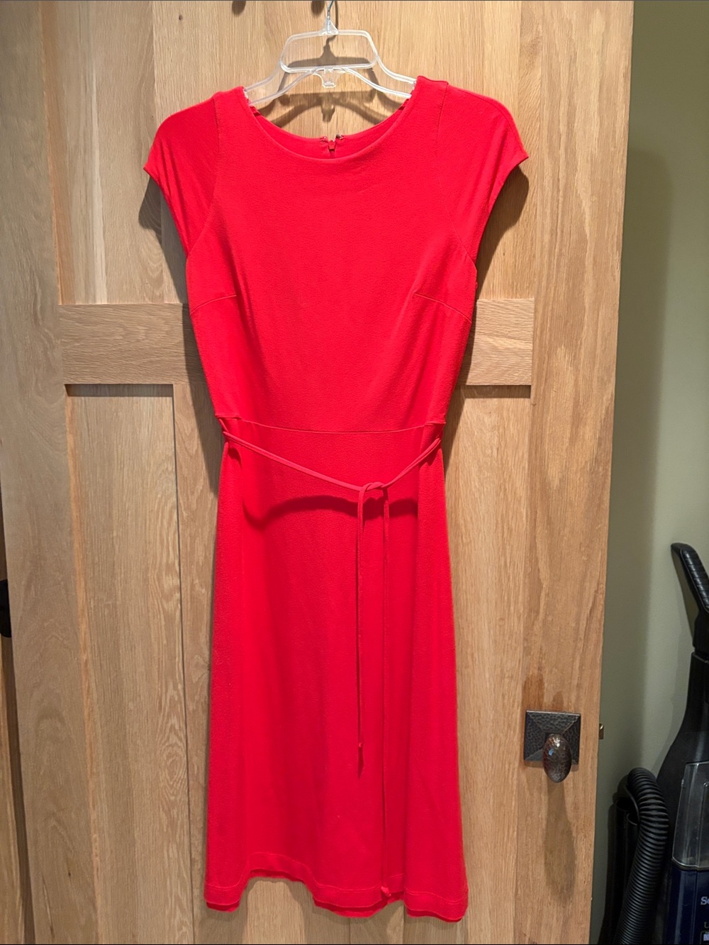 Aa Taylor Classic Red Cap-Sleeve Belted Dress